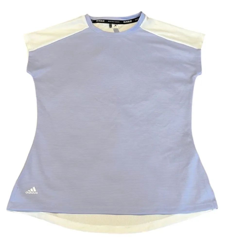 Adidas primeblue size small lavender front longer white back cap sleeves GUC